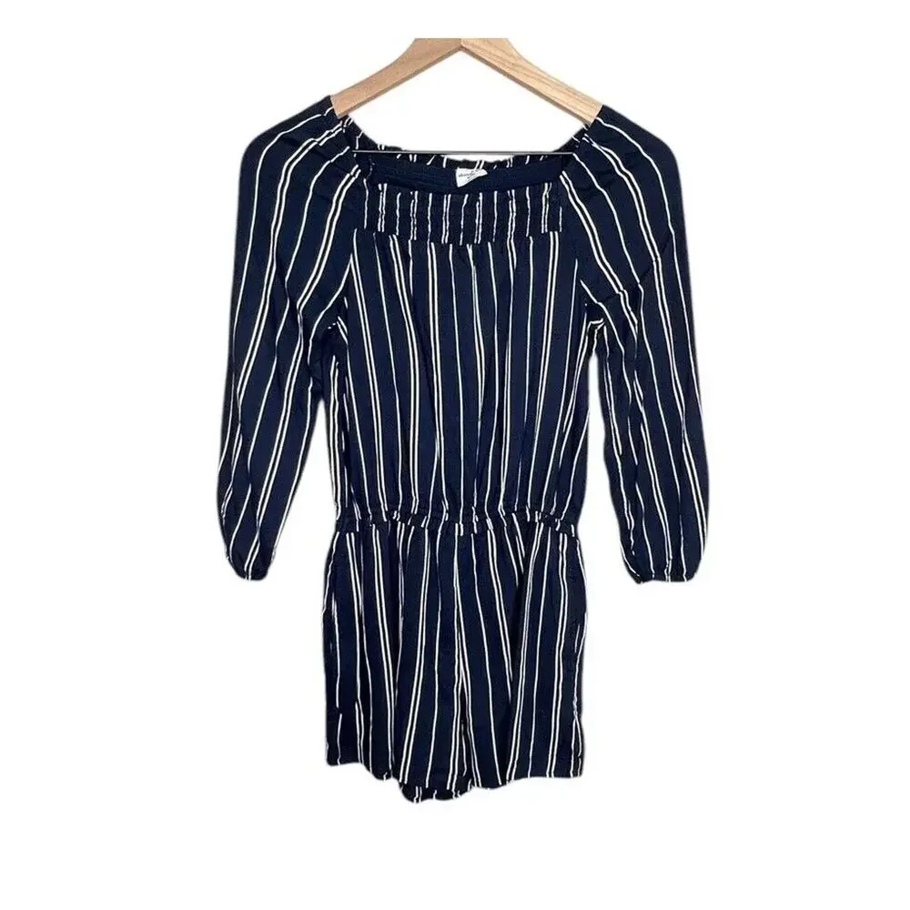 Abercrombie Kids Stripe Blue Shorts Romper Long Sleeve Girls 13/14 Excellent - Picture 1 of 8